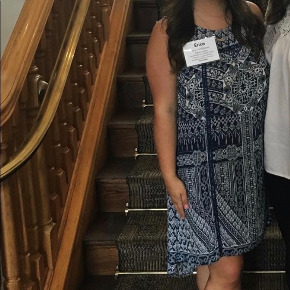 Blue and white pattern dress